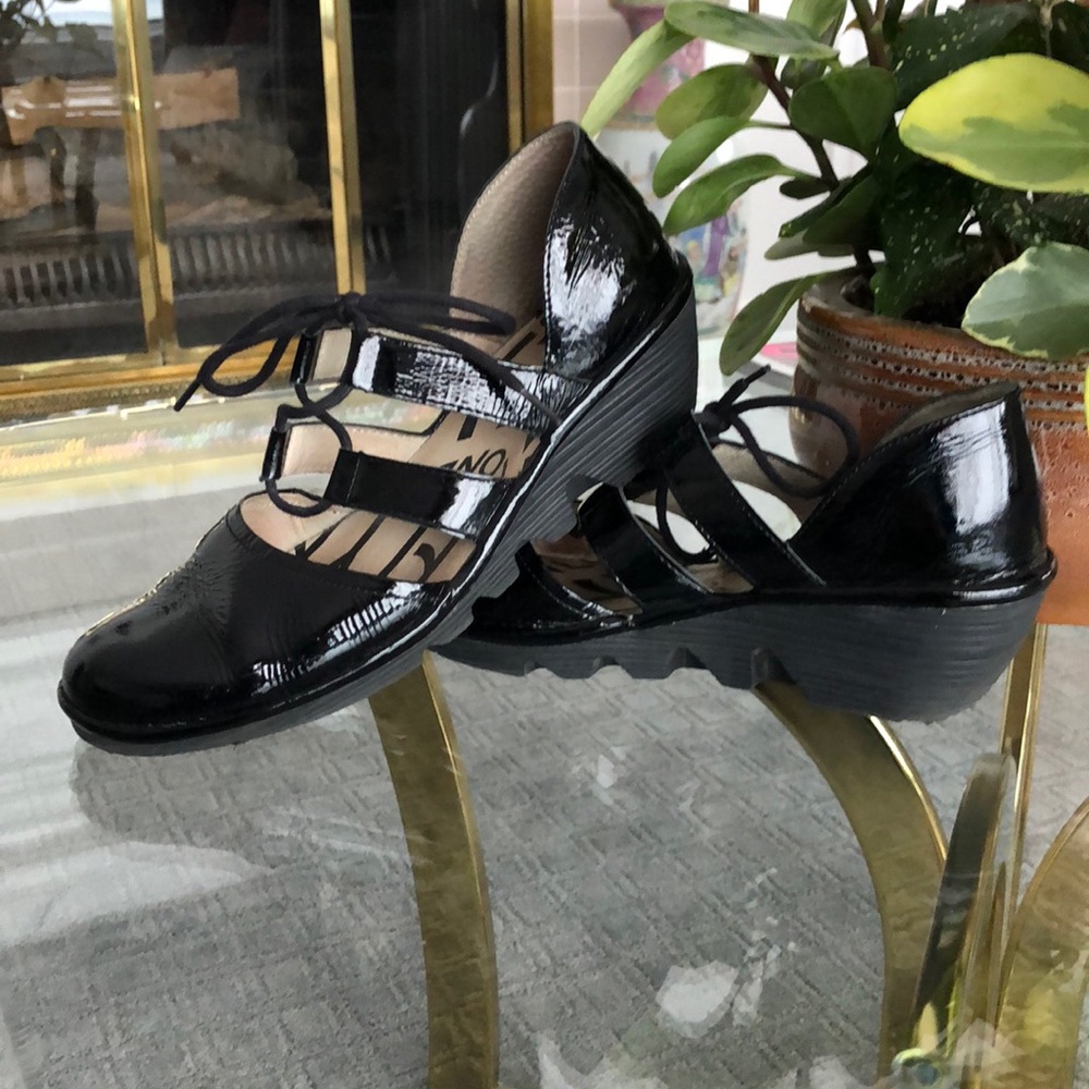 Fly London Black Wedges size EU 38 US 7.5-8